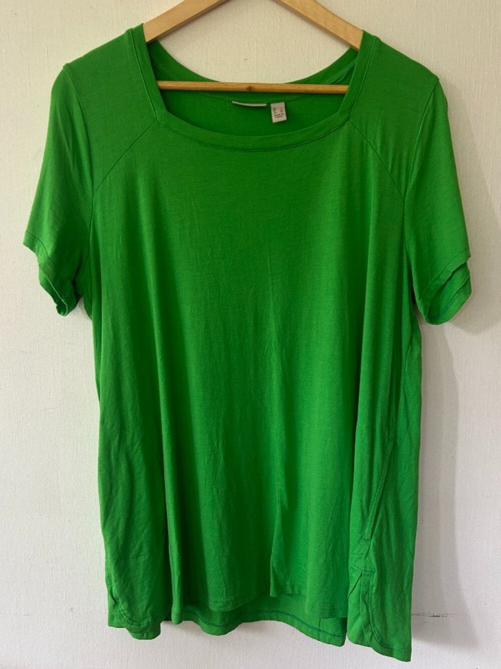 Logo Lori Goldstein Green Square Neck Top Womens Large Short Sleeve